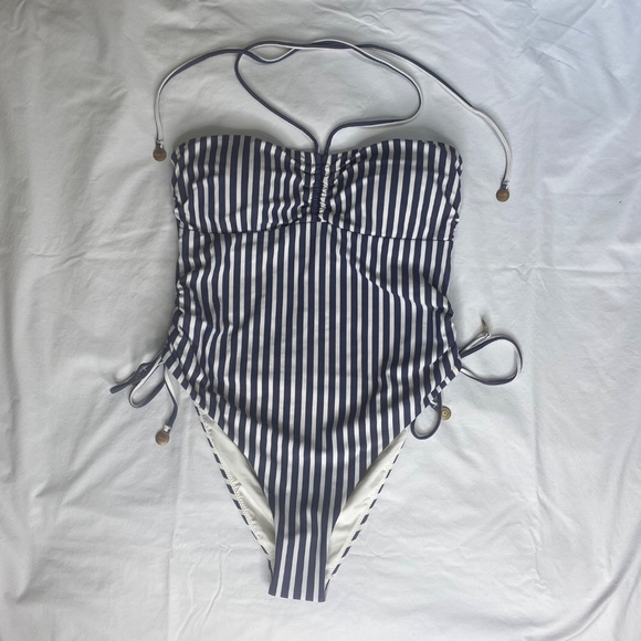 NEW TIGERLILY Devina Ponoma Blue White Striped Nautical One Piece Swimsuit M - Picture 7 of 16